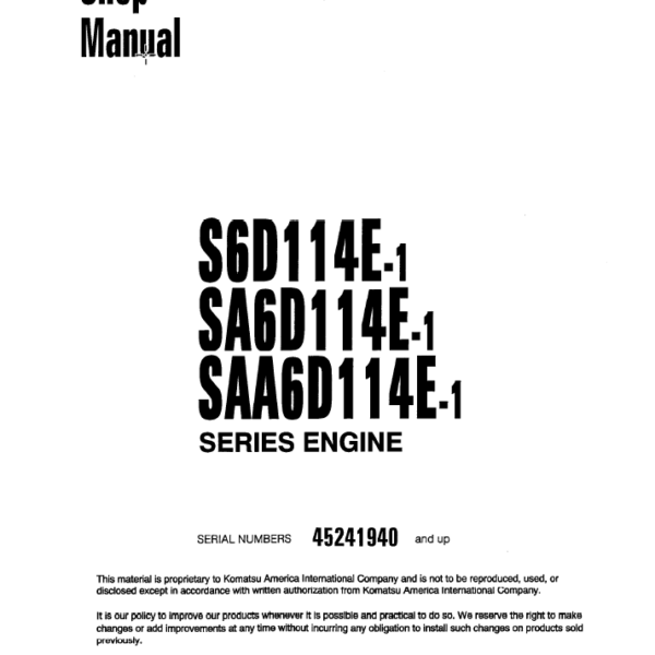 S6D114E-1 SA6D114E-1 SAA6D114E-1 Series Engine Shop Manual