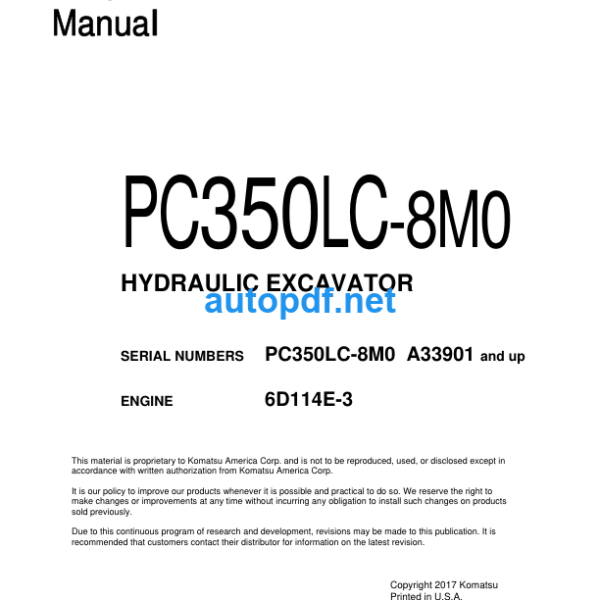 HYDRAULIC EXCAVATOR PC350LC-8M0 Shop Manual