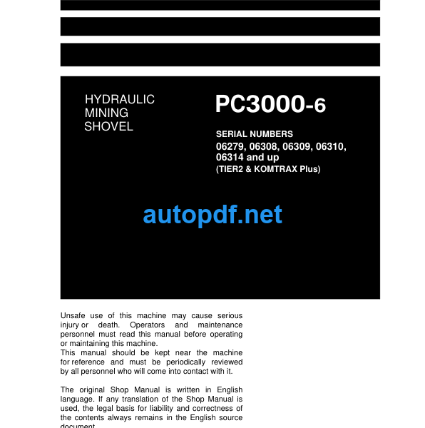 HYDRAULIC EXCAVATOR PC3000-6 Shop Manual