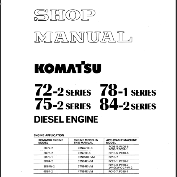 72-2 Series 78-1 SERIES 75-2 SERIES 84-2 SERIES Shop Manual