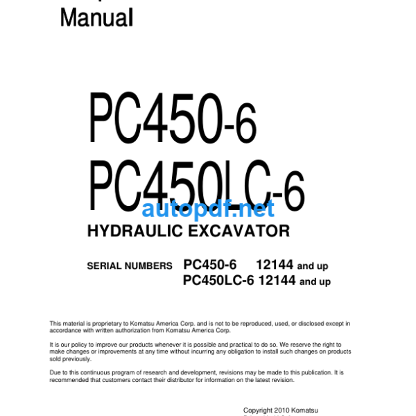 HYDRAULIC EXCAVATOR PC450-6 PC450LC-6 Shop Manual