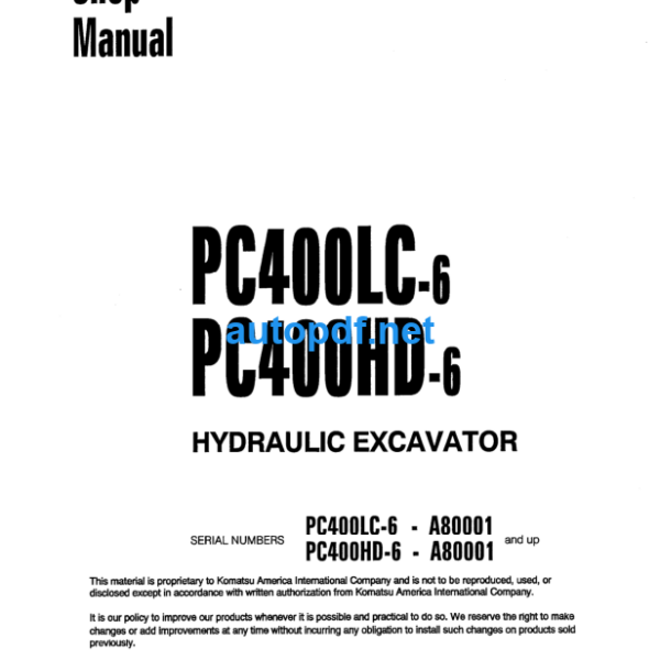 HYDRAULIC EXCAVATOR PC400LC-6 PC400HD-6 Shop Manual