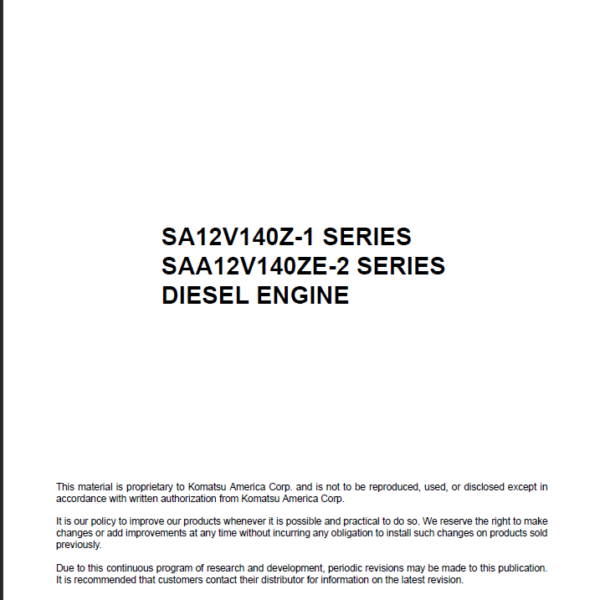 SA12V140Z-1 SERIES SAA12V140ZE-2 SERIES DIESEL ENGINE Shop Manual