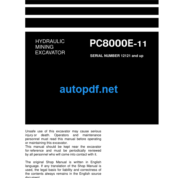 HYDRAULIC EXCAVATOR PC8000E-11 Shop Manual