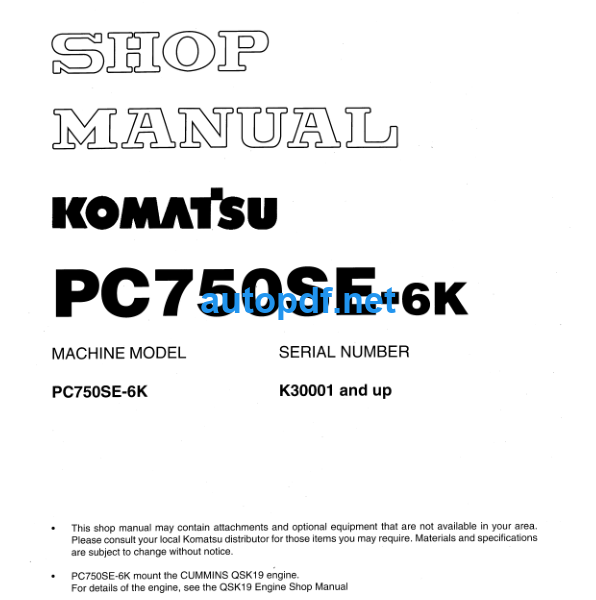 HYDRAULIC EXCAVATOR PC750SE-6K Shop Manual