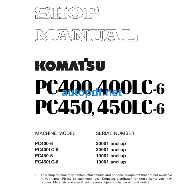 HYDRAULIC EXCAVATOR PC400 PC400LC-6 PC450 PC450LC-6 (2) Shop Manual