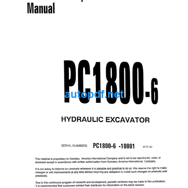 HYDRAULIC EXCAVATOR PC1800-6 Field Assembly Manual