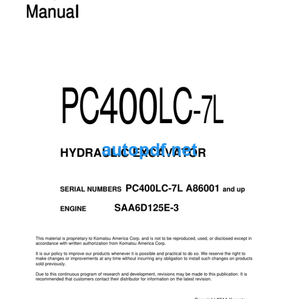 HYDRAULIC EXCAVATOR PC400LC-7L Shop Manual