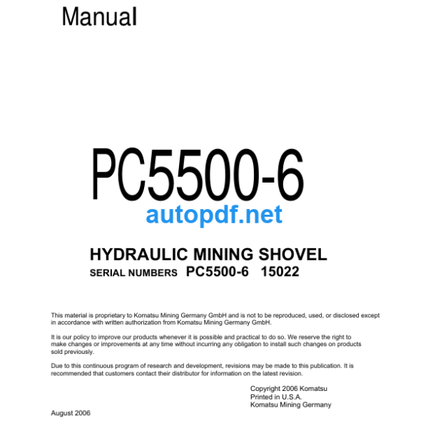 HYDRAULIC EXCAVATOR PC5500-6 (SN 15022) Shop Manual