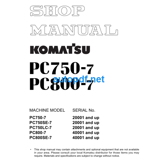 HYDRAULIC EXCAVATOR PC750-7 PC800-7 Shop Manual