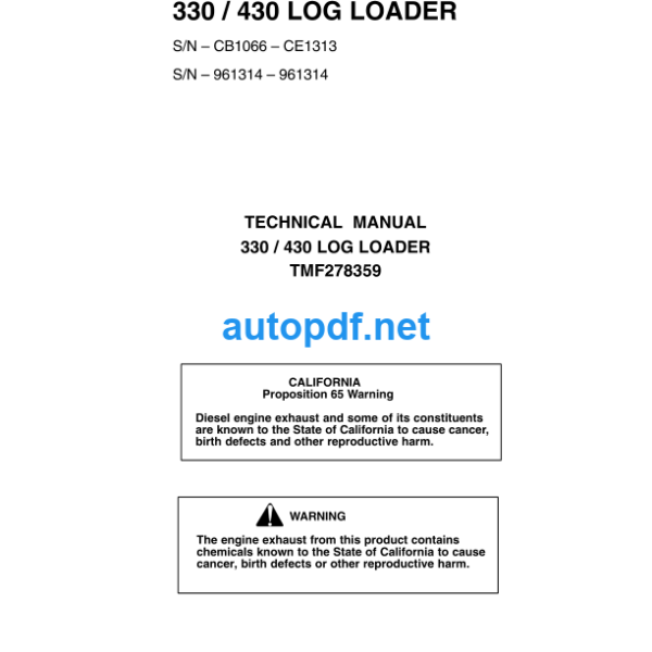 330 430 Log Loader Technical Manual (TMF278359