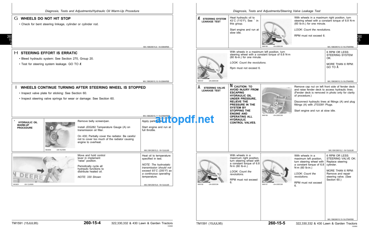 322 330 332 and 430 Lawn and Garden Tractors Technical Manual (TM1591)