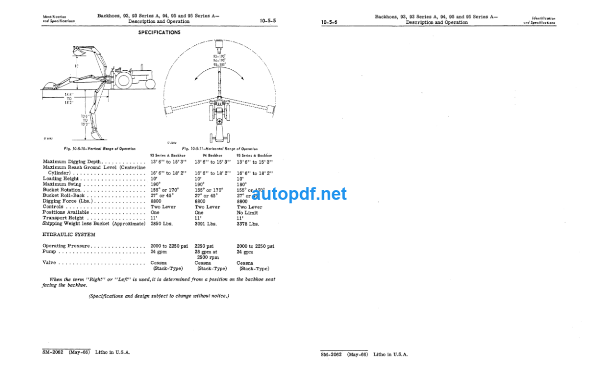 93, 93 Series A, 94, 95 and 95 Series A Backhoes SERVICE MANUAL