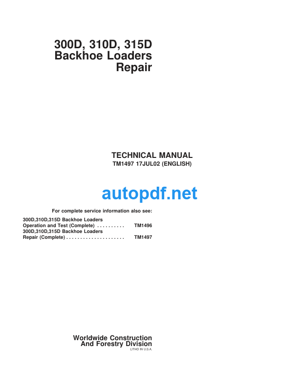 300D 310D 315D Backhoe Loaders Repair Technical Manual