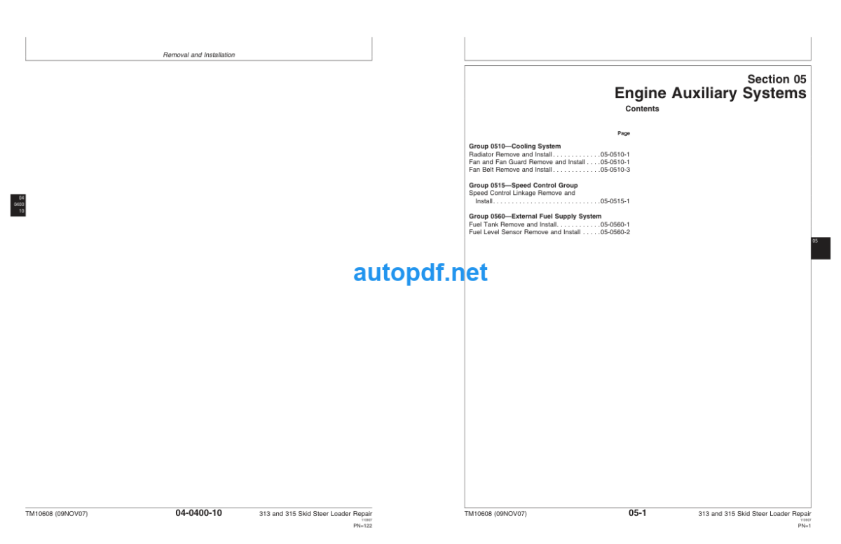 313 and 315 Skid Steer Loader Repair Technical Manual