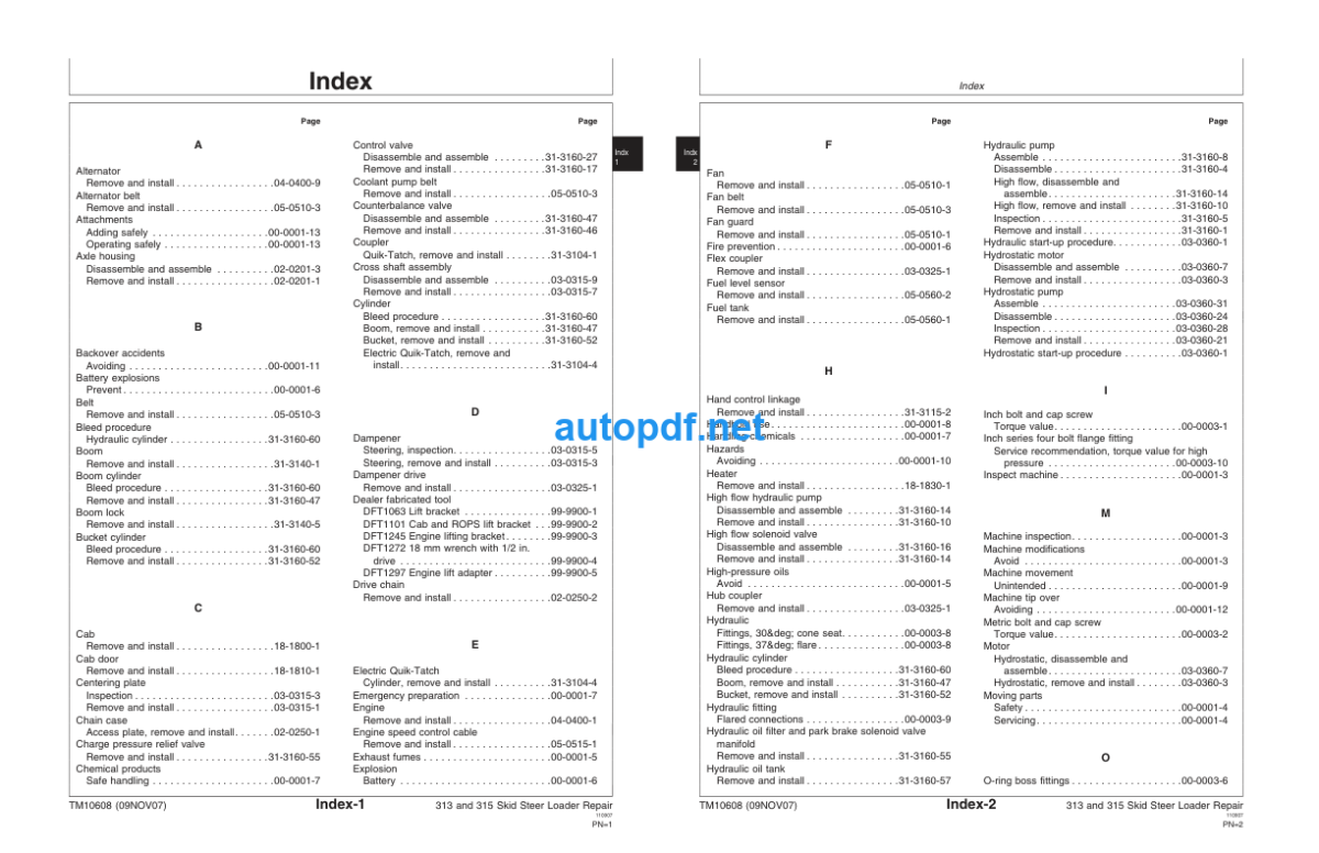 313 and 315 Skid Steer Loader Repair Technical Manual