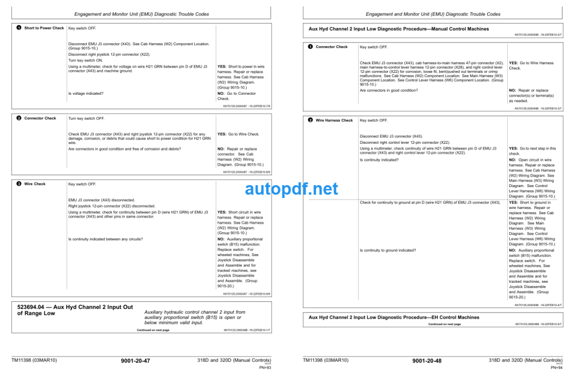 318D and 320D Skid Steer Loader Operation and Test (Manual Controls) Technical Manual