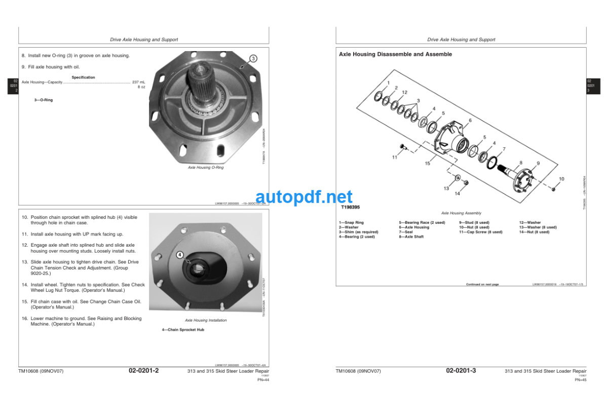 313 and 315 Skid Steer Loader Repair Technical Manual