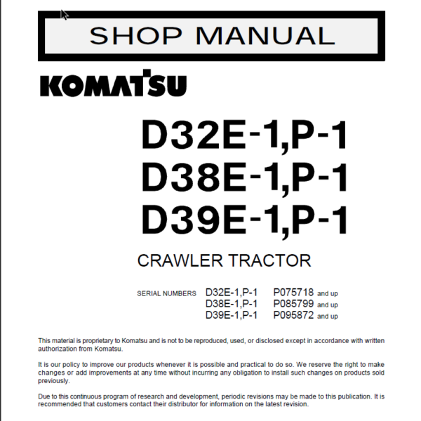 D32E-1 P-1D38E-1 P-1D39E-1 P-1 Shop Manual