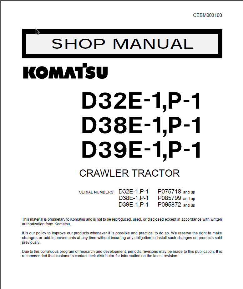 D32E-1 P-1D38E-1 P-1D39E-1 P-1 Shop Manual