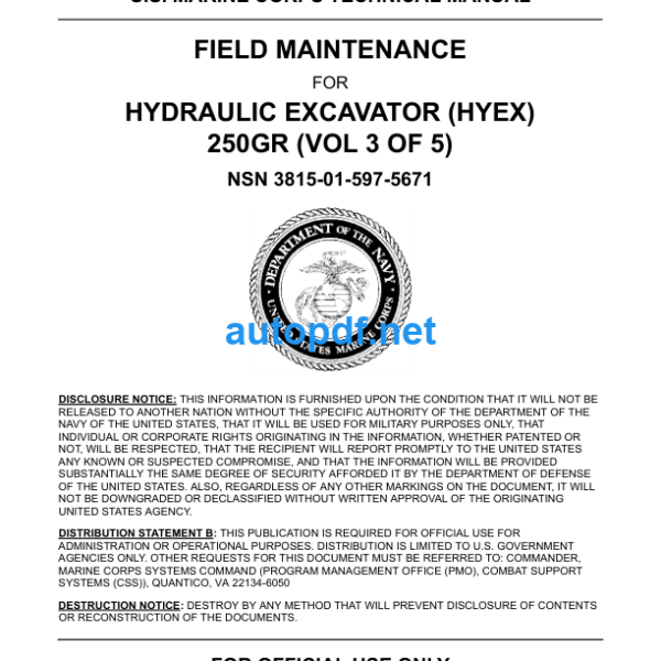 250GR Hydraulic Excavator Technical Manual VOL 3 OF 5 (TM1214A-IN2-3)