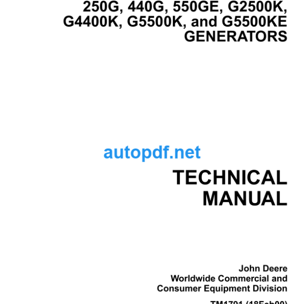 250G 440G 550GE G2500K G4400K G5500K and G5500KE Generators Technical Manual (TM1791)