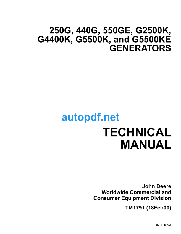 250G 440G 550GE G2500K G4400K G5500K and G5500KE Generators Technical Manual (TM1791)