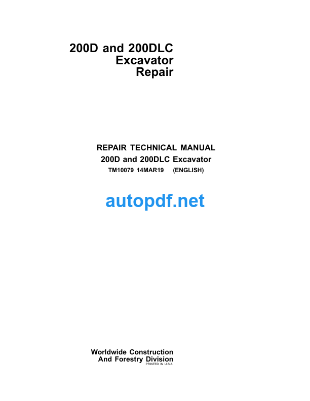 200D and 200DLC Excavator Repair Technical Manual (TM10079)