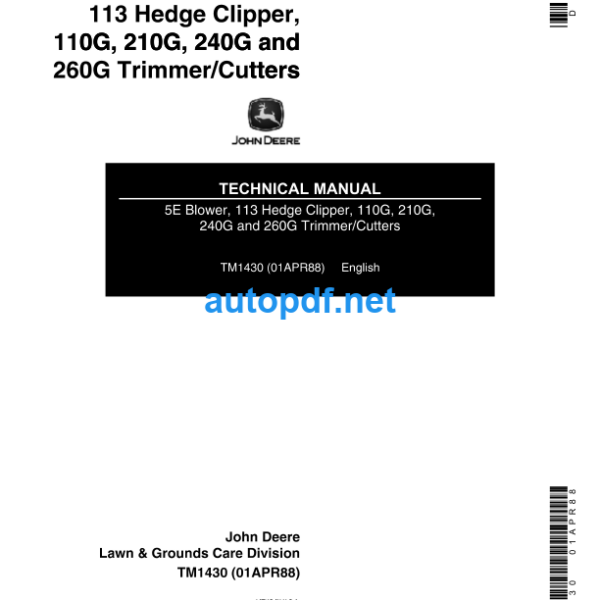 5E Blower 113 Hedge Clipper 110G 210G 240G and 260G Trimmer Cutters Technical Manual (TM1430)