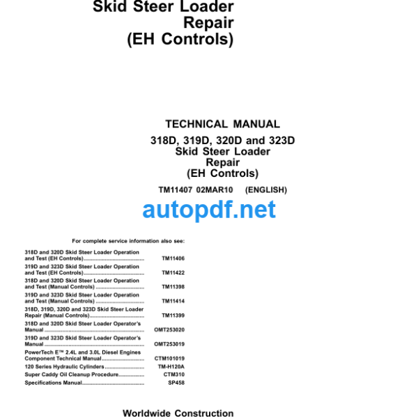 318D 319D 320D and 323D Skid Steer Loader Repair (EH Controls) Technical Manual