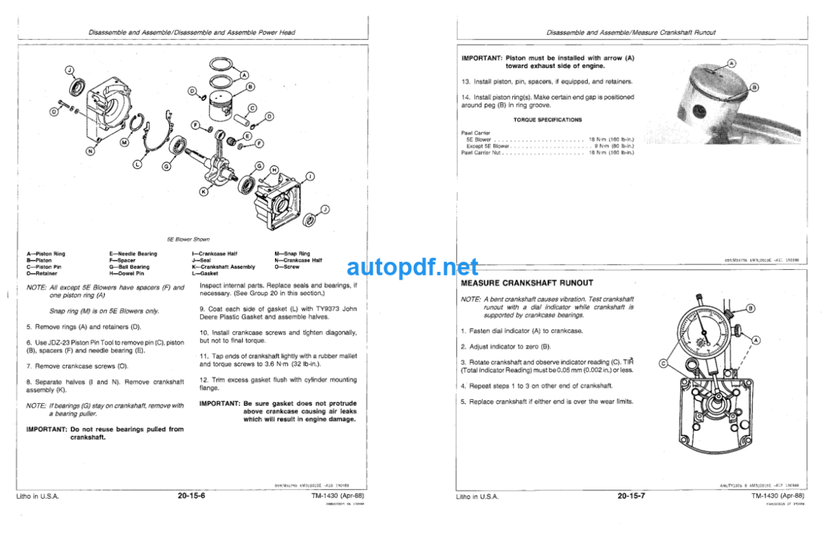 5E Blower 113 Hedge Clipper 110G 210G 240G and 260G Trimmer Cutters Technical Manual (TM1430)