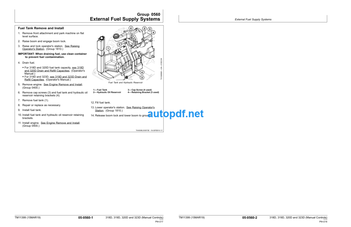 318D 319D 320D and 323D Skid Steer Loader Repair (Manual Controls) Technical Manual (TM11399)