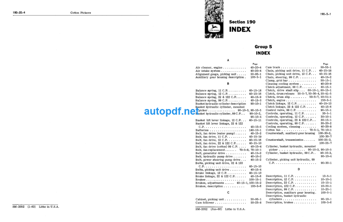 11, 12, 22, 99 and 122 Cotton Pickers Service Manual (SM2052)