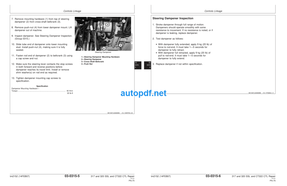 317 and 320 Skid Steer Loader CT322 Compact Track Loader Repair Technical Manual (tm2152 14FEB07)