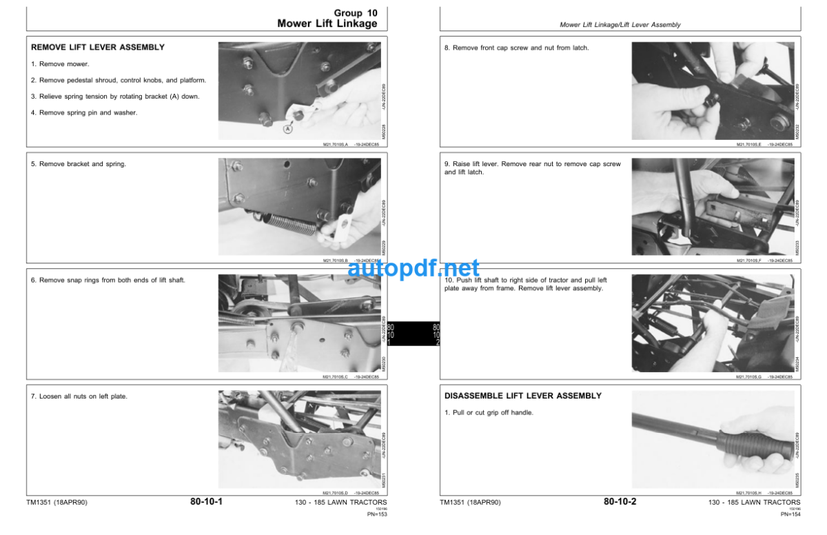 130 160 165 175 180 and 185 Lawn Tractors Technical Manual (TM1351)