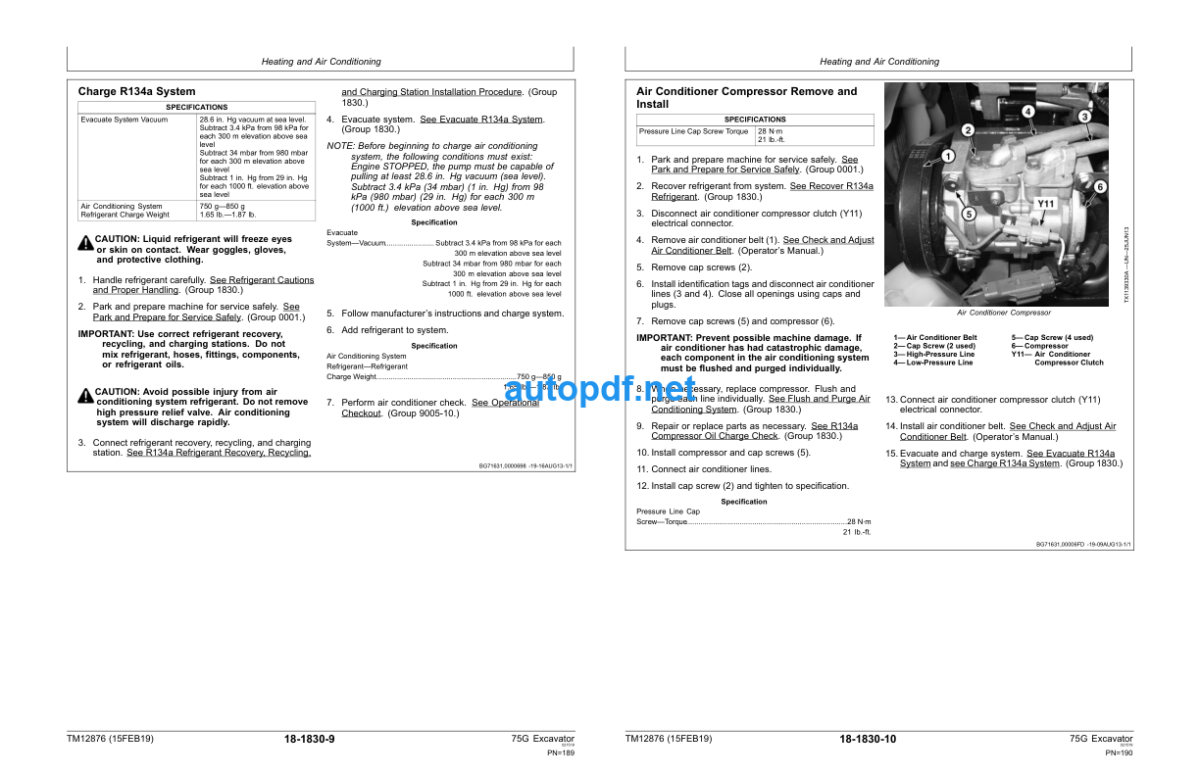 75G Excavator Repair Technical Manual (TM12876)