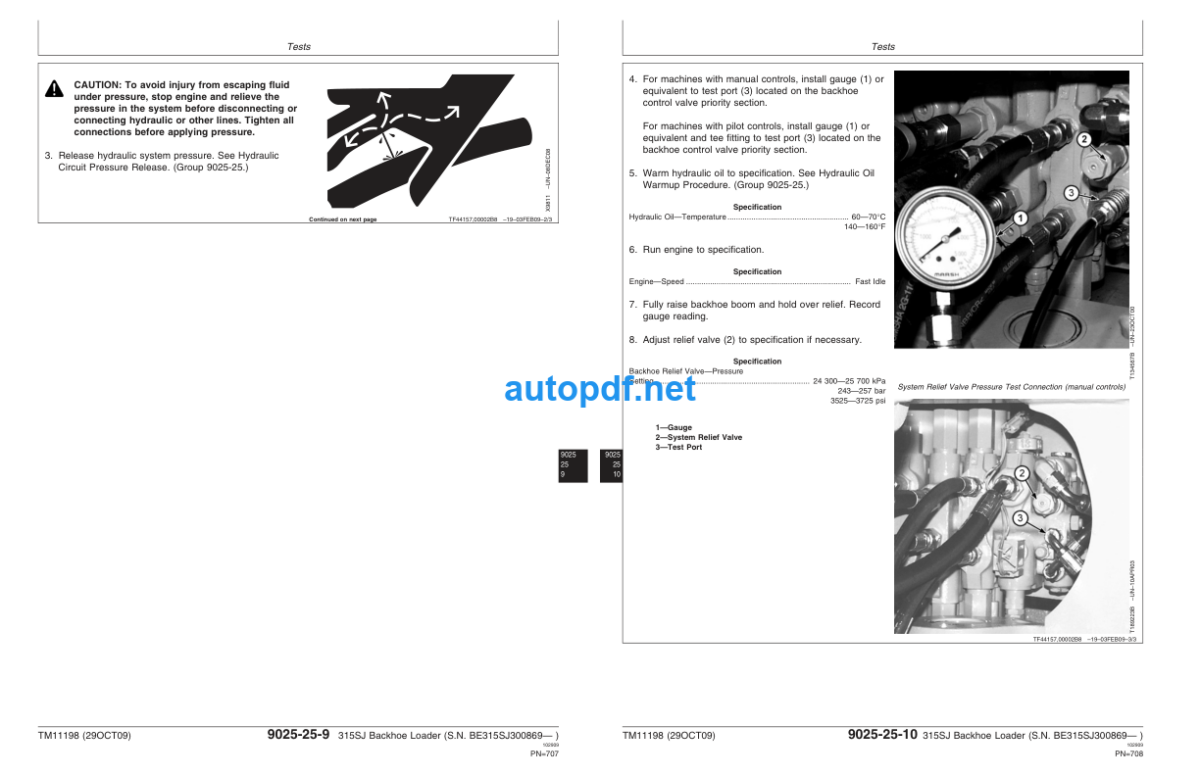 315SJ Backhoe Loader Operation and Test Technical Manual