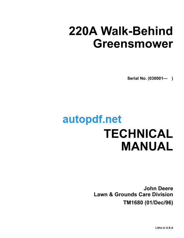 220A Walk-Behind Greensmower Technical Manual (TM1680)