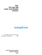 316 318 and 420 Lawn and Garden Tractors Technical Manual (TM1590)