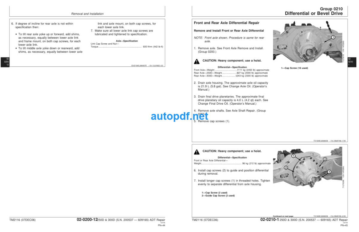 250D and 300D Articulated Dump Truck Repair Technical Manual