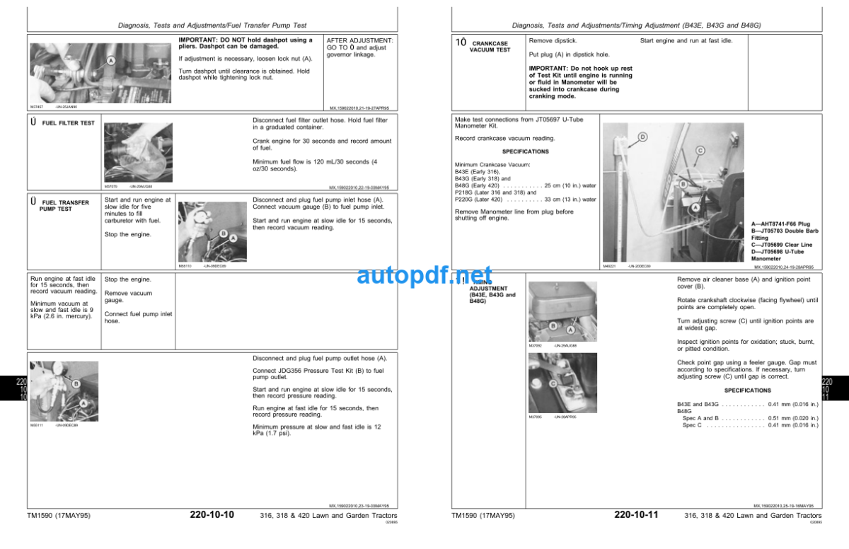 316 318 and 420 Lawn and Garden Tractors Technical Manual (TM1590)