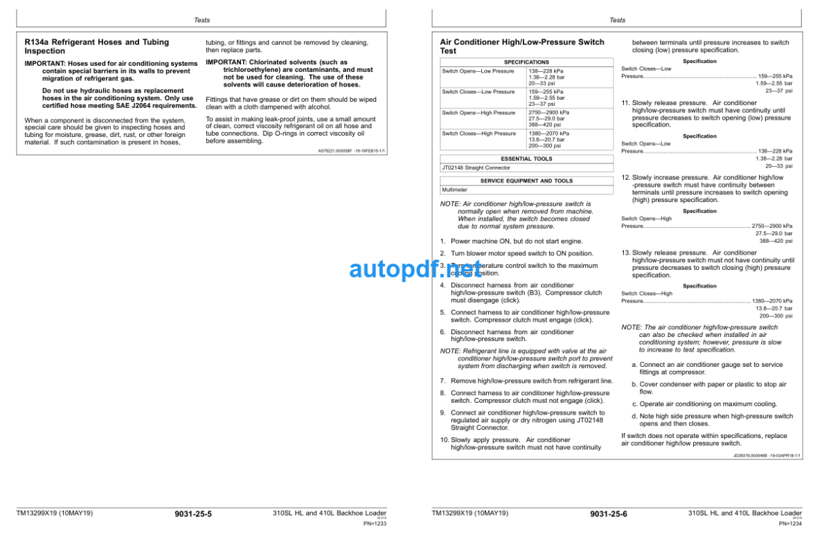 310SL HL and 410L Backhoe Loader Operation and Test Technical Manual