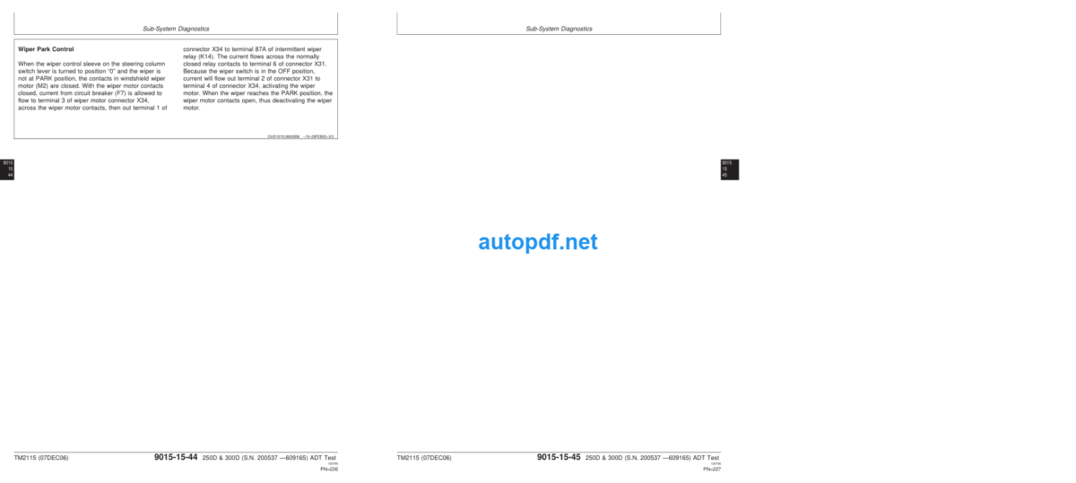 250D and 300D (SN 200537-609165) Articulated Dump Truck Operation and Test Technical Manual