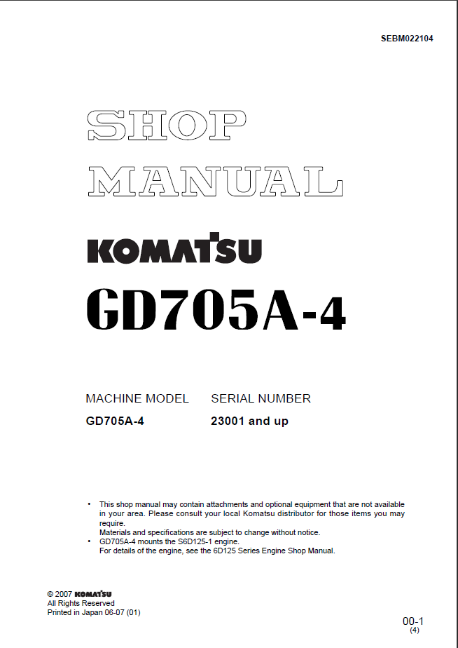 GD705A-4 (SEBM022104) Shop Manual