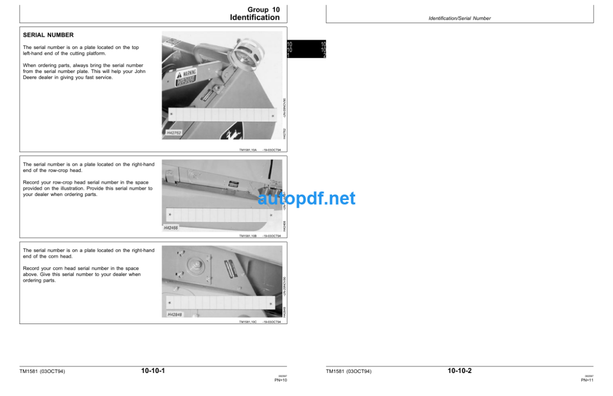 200 and 900 Series Cutting Platforms 40 and 90 Series Corn Heads 50 and 50A Series Row Crop Heads Technical Manual (TM1581)