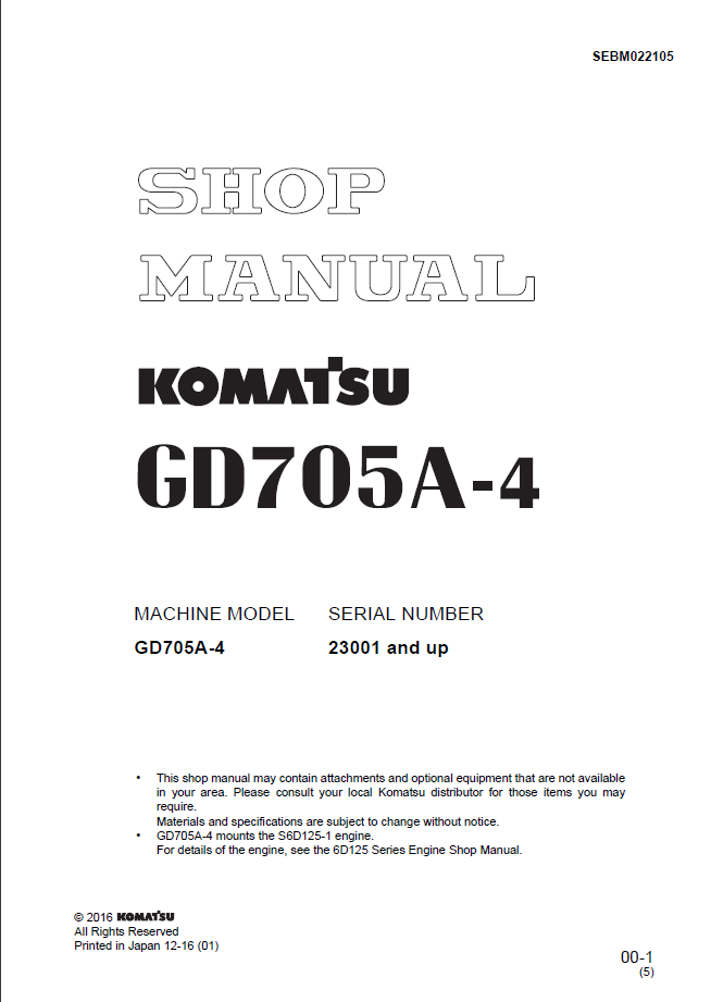 GD705A-4 (SEBM022105) Shop Manual