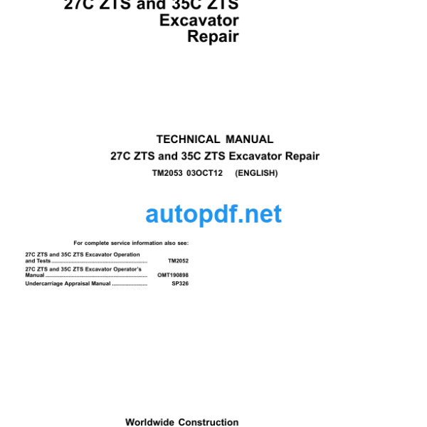 27C ZTS and 35C ZTS Excavator Repair Technical Manual (TM2053)