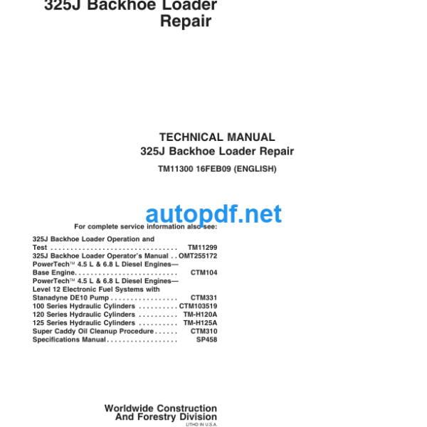 325J Backhoe Loader Repair Technical Manual