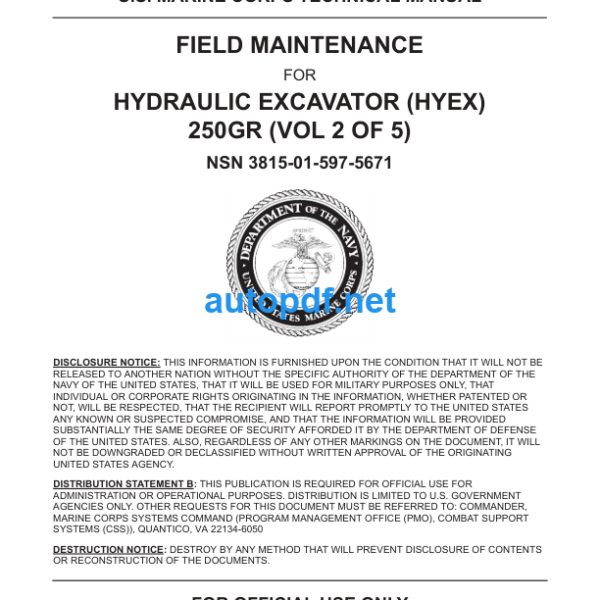 250G Hydraulic Excavator Technical Manual VOL 2 OF 5 (TM12141A-IN2-2)