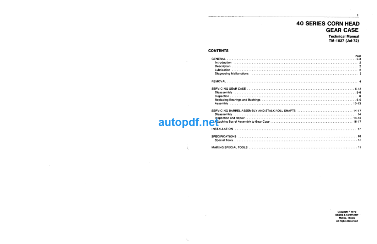 40 Series Corn Head Gear Case Technical Manual (TM1027)